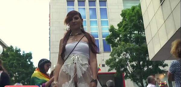  Funk City - Jeny Smith walks in public in transparent dress without panties